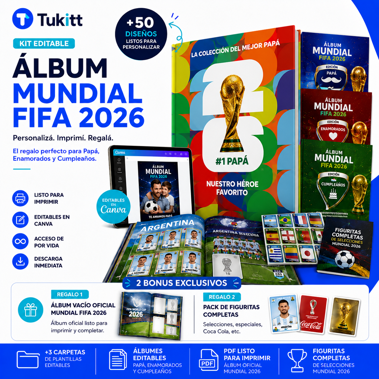 Kit Álbum Mundial FIFA 2026 Editable + 50 Diseños + 2 Bonus Exclusivos